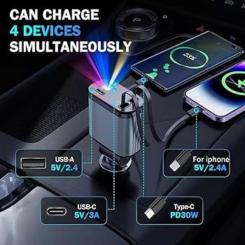 Amazon.co.jp: 星空の光を持つ4in1リトラクタブルUSB Cカー充電